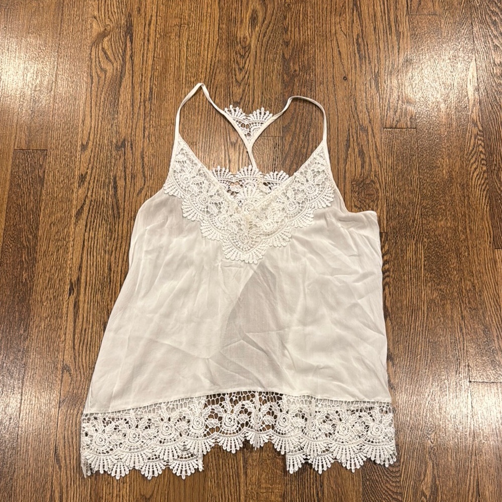 Esley White Lace Trim Cami Top open back size medium